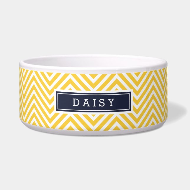 Écuelle Monogramme jaune et bleu marine Chevron (Devant)