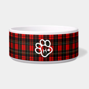 Écuelle Monogramme Nom Patte Cœur Tartan pour Animaux de