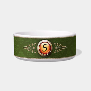 Écuelle Monogramme vert élégant de motif de damassé