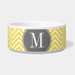 Écuelle Motif chevron jaune et gris avec monogramme person