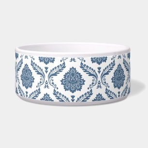 Écuelle Motif Damassé Rococo Bleu sur Fond Blanc