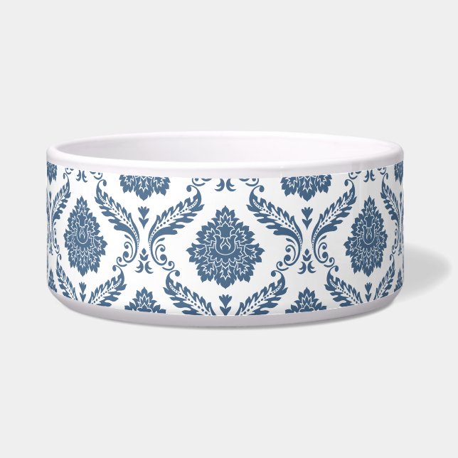 Écuelle Motif Damassé Rococo Bleu sur Fond Blanc (Devant)
