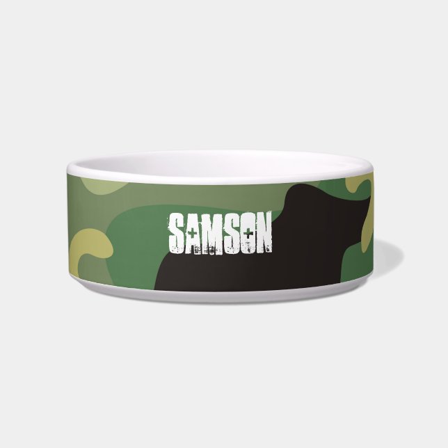 Écuelle Motif de Camo Vert moderne avec Chien de Nom (Devant)