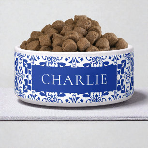Écuelle Motif de carrelage bleu blanc élégant animal de co