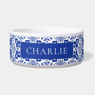Écuelle Motif de carrelage bleu blanc élégant animal de co