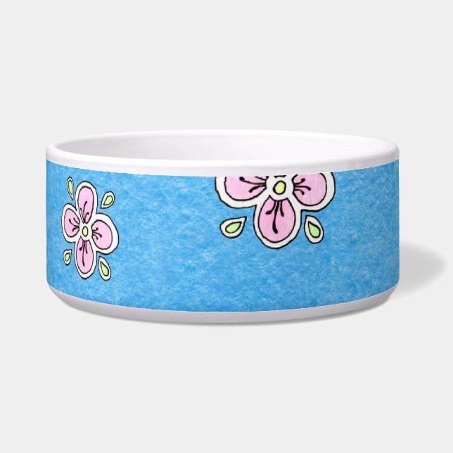 Écuelle Motif de fleur rose sur le bleu (Devant)