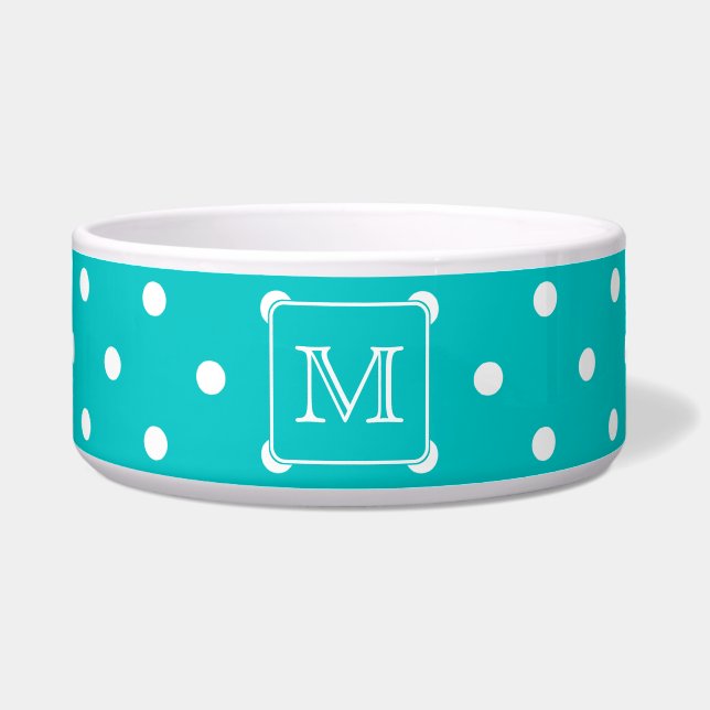Écuelle Motif de point turquoise et blanc de polka. (Devant)