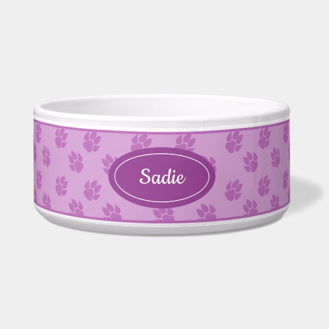 Écuelle Motif Empreintes de Pattes de Chien Violettes avec (Devant)