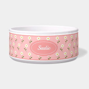 Écuelle Motif Fleur Blanche Sur Rose & Nom Personnalisé
