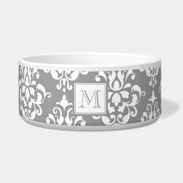 Écuelle Motif gris 1 de damassé avec le monogramme (Devant)