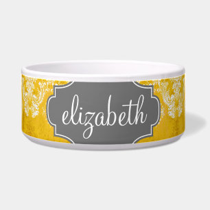 Écuelle Motif grunge jaune de damassé avec le texte fait