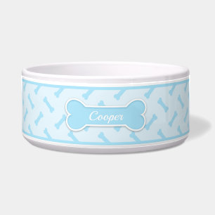 Écuelle Motif Os de Chien Bleu Clair Avec Nom de l'Animal