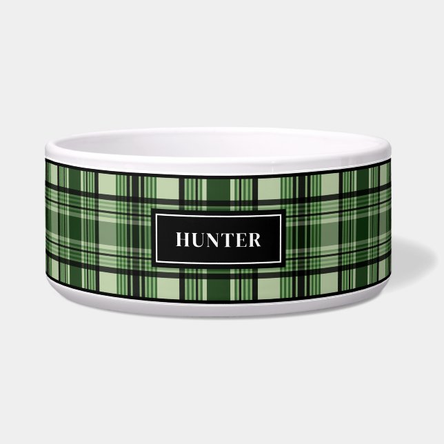 Écuelle Motif Plaid Vert Et Noir Avec Nom Personnalisé (Devant)