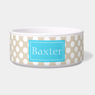 Écuelle Motif Pois Bleu Et Beige Avec Nom