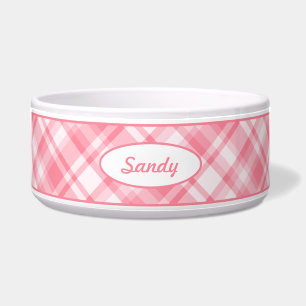 Écuelle Motif rose Plaid Avec Nom D'Animal Personnalisé