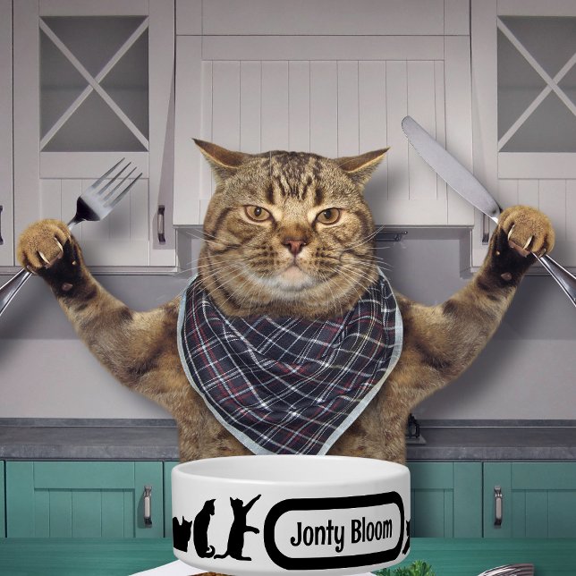 Écuelle Motif Silhouette Chat Noir Cute Avec Nom De Chat (Créateur téléchargé)