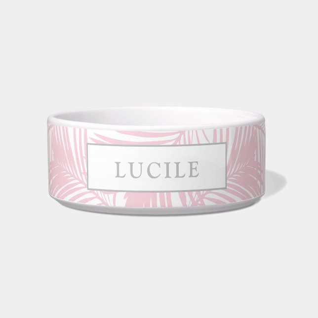 Écuelle Motif Tropical moderne rose pâle Nom de l'animal (Devant)