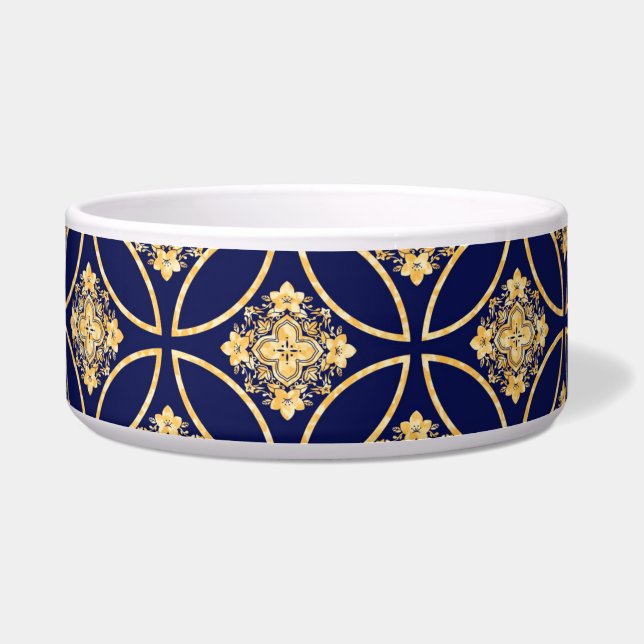 ÉCUELLE NAVY BLUE & GOLD PATTERNEL CHIEN/CHAT BOWL (Devant)