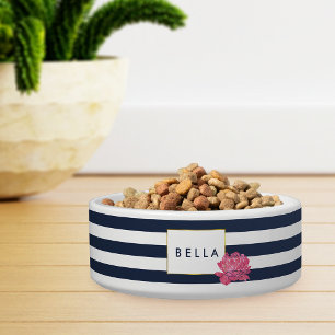 Écuelle Navy Stripe & Pony Rose Personnalisé Pet Bowl