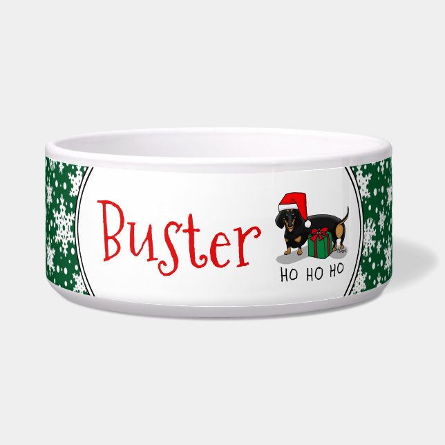 Écuelle Noël Père Noël Dachshund (S noir & tan) mignonne (Devant)