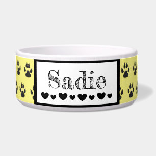 Écuelle Nom de chien empreinte de patte mignonne et couleu
