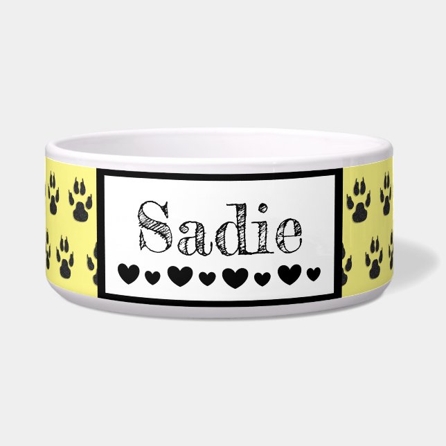 Écuelle Nom de chien empreinte de patte mignonne et couleu (Devant)