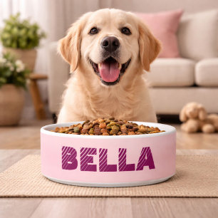 Écuelle Nom de chien rose moderne personnalisé