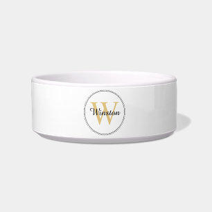 Écuelle Nom de l'animal personnalisé Gold Monogramme blanc