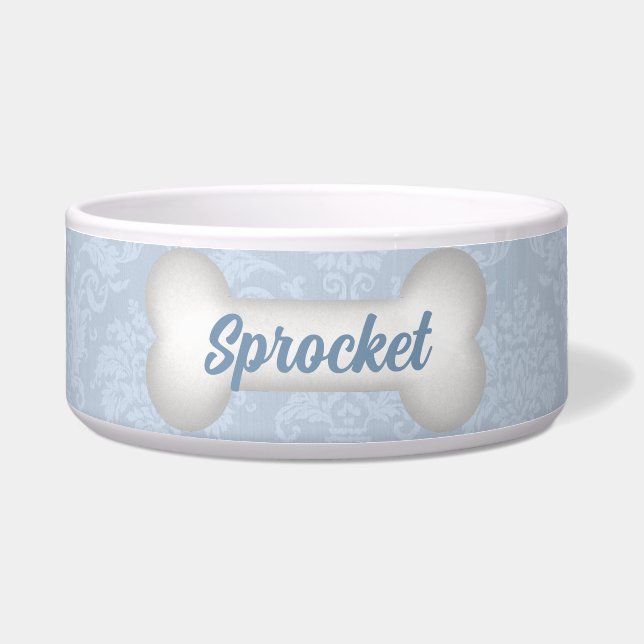 Écuelle Nom du chien avec bleu et un os de chien (Devant)