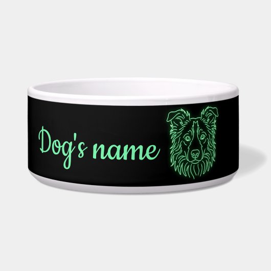 Écuelle Nom personnalisé Neon Border Collie Glow (Devant)