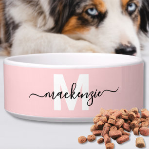Écuelle Nom personnalisé rose blush pour animal de compagn
