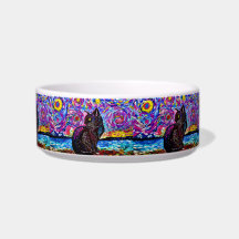 Nuit étoile Black Kitty Ceramic Food Bowl