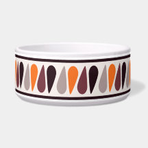 Orange Retro Teardrop Motif Ceramic Chien Bowl