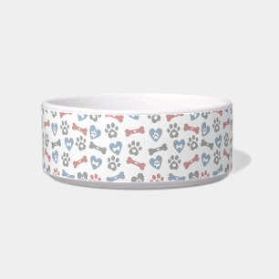 Écuelle Os Bones Pattes Et Coeurs Bleu Rose Gris Motif