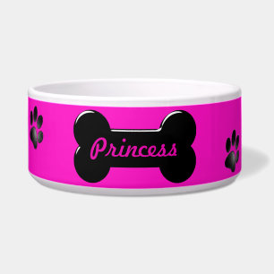 Écuelle Os de chien noir rose et Empreintes de pattes pers