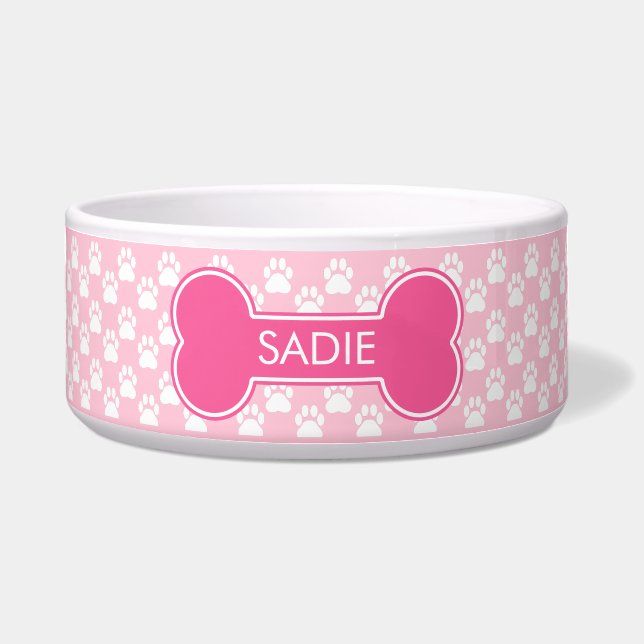 Écuelle Os De Chien Rose Et Patrouilles Avec Nom (Devant)