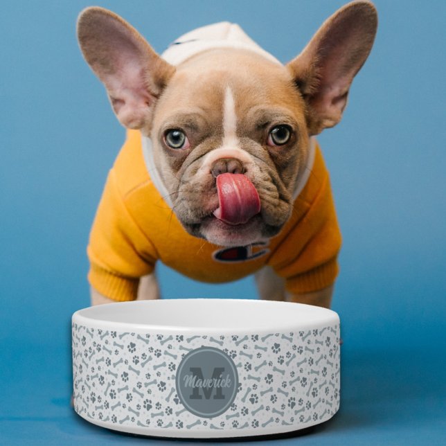 Écuelle Os de couleur grise personnalisés avec monogramme  (Créateur téléchargé)