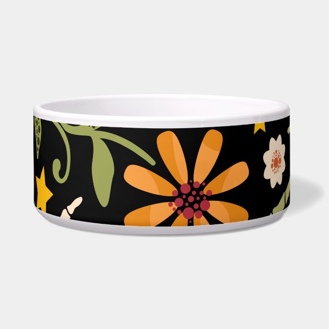 Écuelle Os d'Halloween, motif floral sans couture. (Devant)