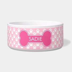 Écuelle Os en forme de chien rose et pattes avec nom