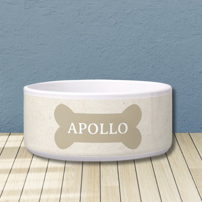 Écuelle Os neutres personnalisés et nom de l'animal (Customize this fun, neutral dog bowl with your pet's name! )