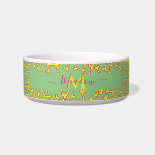 Écuelle Os personnalisé Monogramme Cartoon Bone Chien Vert