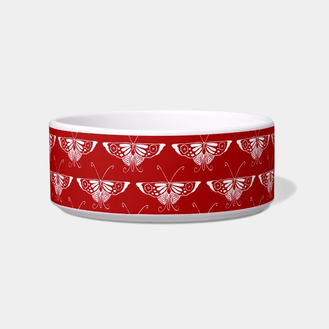 Écuelle Papillon Déco stylisé - rouge foncé et blanc (Gauche)