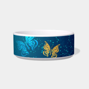 Écuelle Papillons dorés sur fond bleu