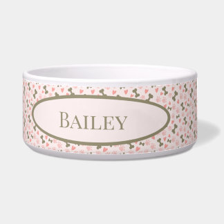 Écuelle Pâtes roses, os & Coeurs en céramique Pet Bowl