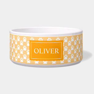 Écuelle Patte de chien orange et blanc avec nom de l'anima