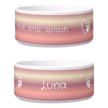 Peach 'drink drip splash' Dog Name Bowl