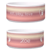 Peach 'eat, play, love' Dog Name Bowl