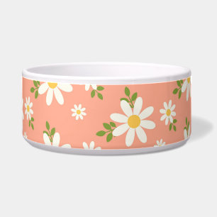 ÉCUELLE PÊCHE AVEC DAISIES BLANCHES CHIEN/CHAT BOWL