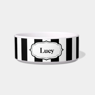 Écuelle Personalize Black & White Stripe Ceramic Pet Bowl