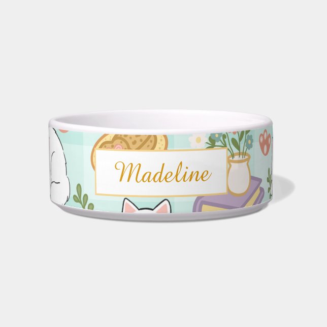 Écuelle Personalized Cat Name Pastel Green Bowl Ceramic (Devant)
